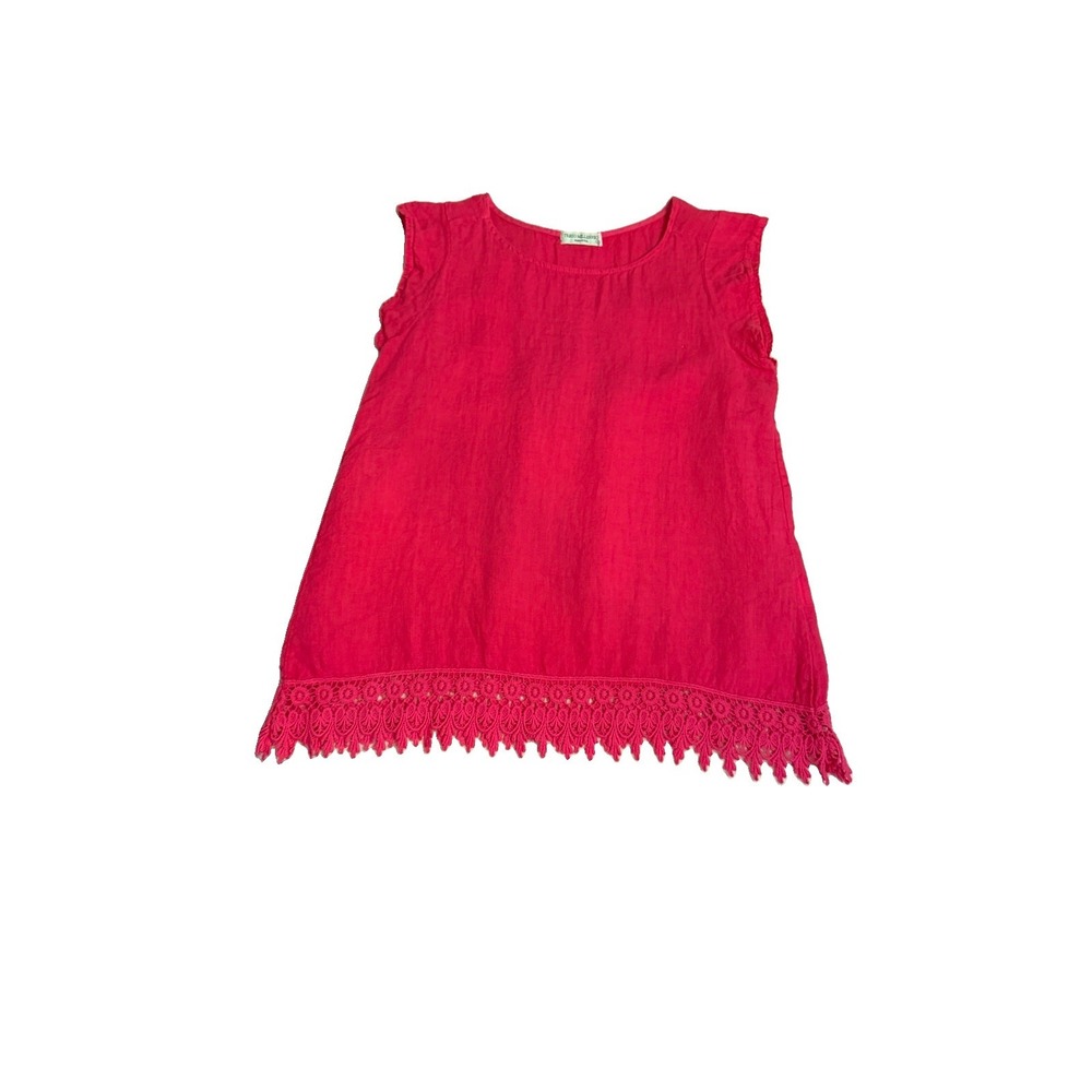 Terzo Millennio 100% Linen Top Womens S Crochet Lace Sleeveless Tunic Oversized